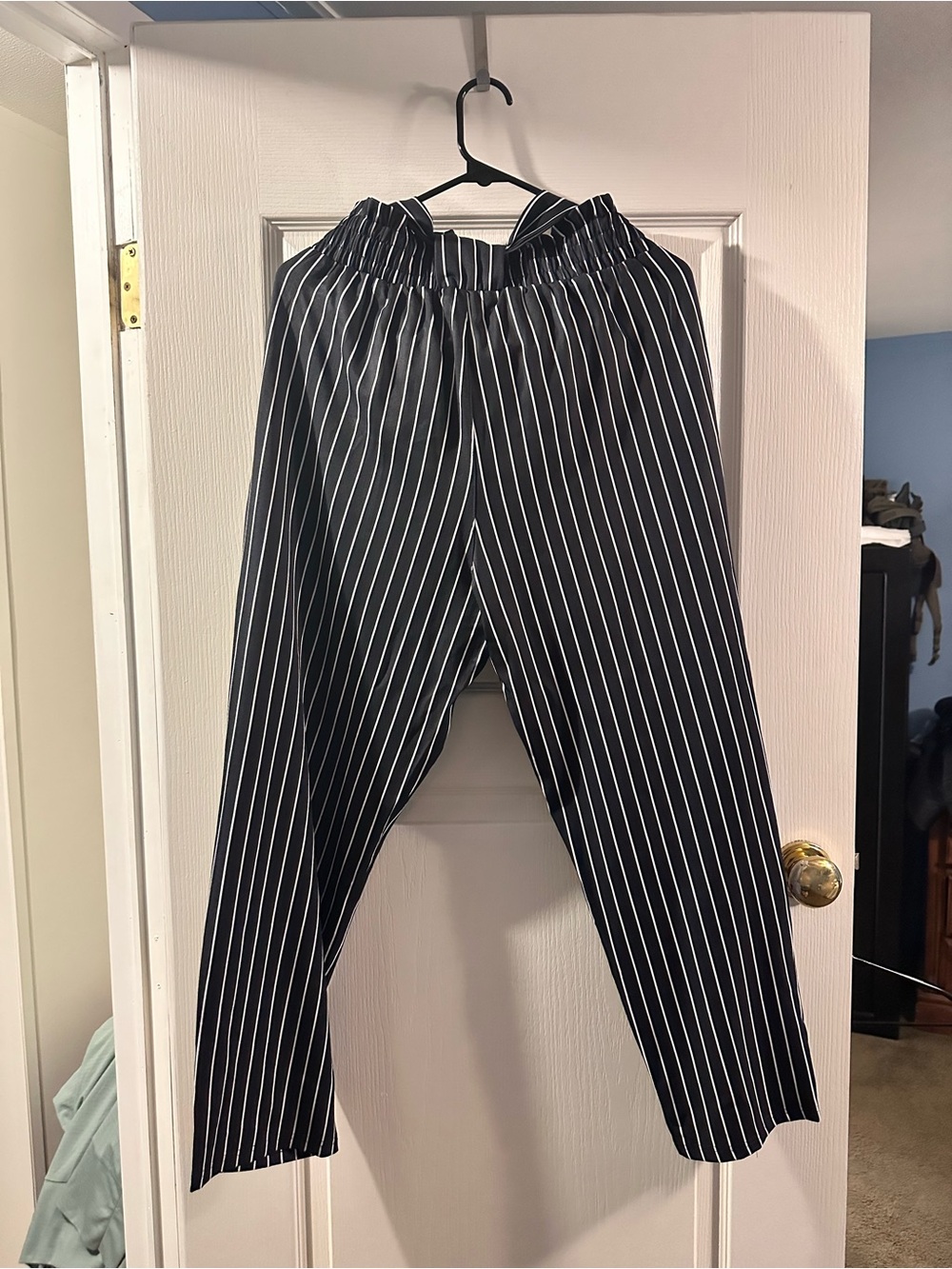 Grace Karin Black and White Pinstripe Paperbag Waist Pants - Picture 2 of 3